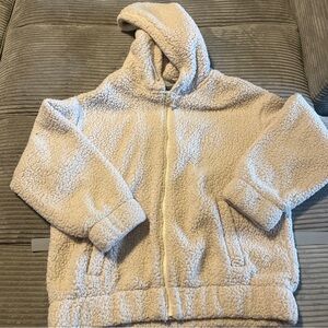 Aerie Women Cream Fuzzy Plush Fleece Zip Up Hoodie Jacket Size Small